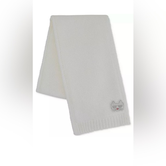 Karl Lagerfeld Disco Kitty Knit Pompom White Beanie & Scarf Boxed Gift Set NWT - Picture 4 of 5